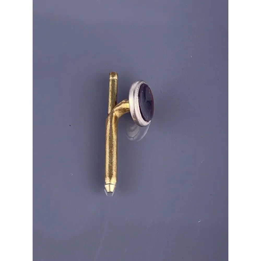 Single Black MOP Pearl Gold Plated Tuxedo Shirt Stud Swank Round 5/16” Vintage